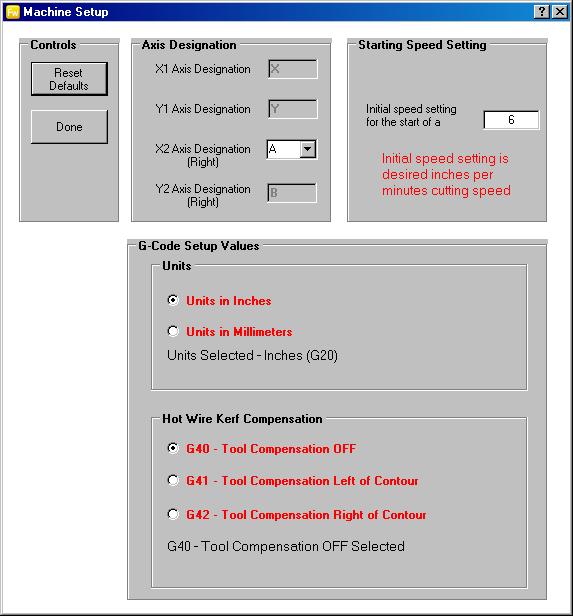 FoamWorks 4.0 Setup Menu